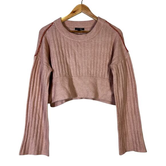 Papermoon Cropped Oversized Sweater Womens M Pink Flare Sleeve Clean Girl Girly - Picture 2 of 7